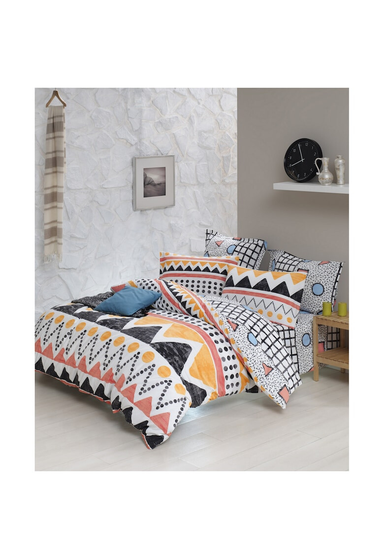 EnLora Home Lenjerie de pat 4 piese 100% bumbac ranforce cearceaf pilota 200x220cm cearceaf pat 240x260cm fata de perna 50x70cm - Pled.ro