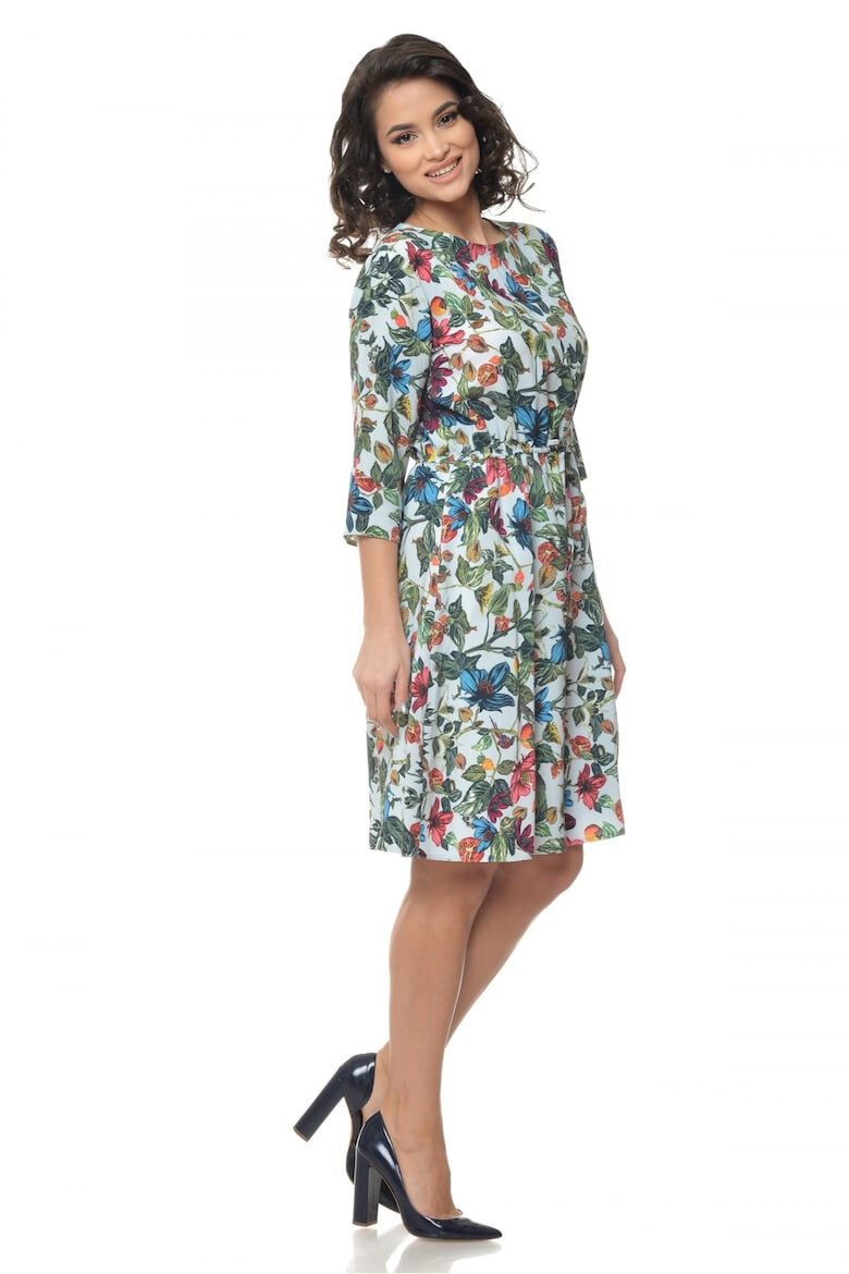 Eranthe 888111875-Rochie Multicolor cu snur in talie si model floral - Pled.ro