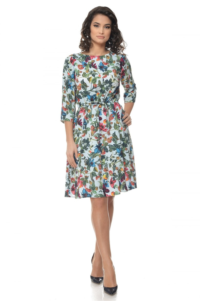 Eranthe 888111875-Rochie Multicolor cu snur in talie si model floral - Pled.ro