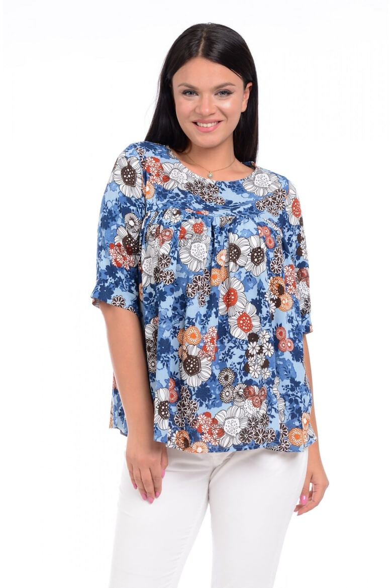 Eranthe 888122717-Bluza Dama Ampla cu flori Albastra - Pled.ro