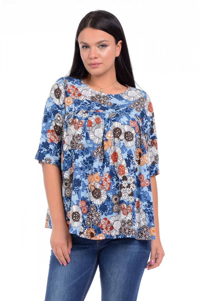 Eranthe 888122717-Bluza Dama Ampla cu flori Albastra - Pled.ro