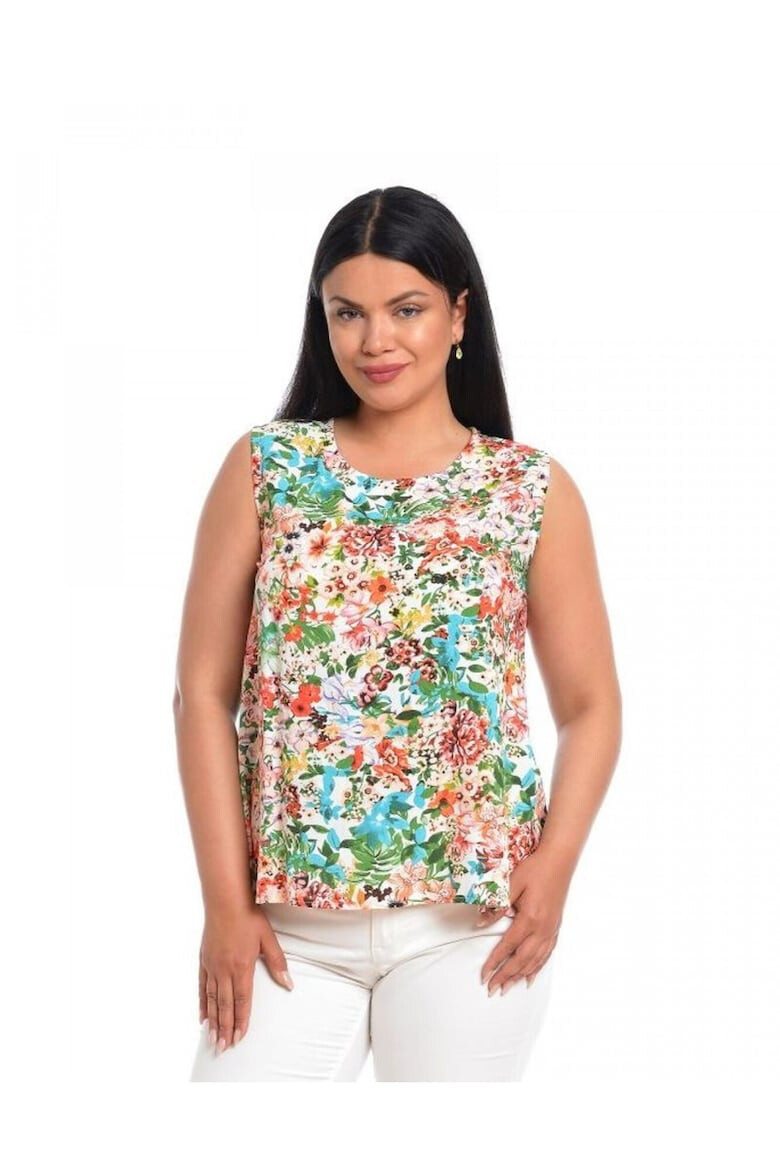 Eranthe 888140594-Bluza Dama fara Maneci cu Imprimeu Floral Albastru/ Portocaliu - Pled.ro