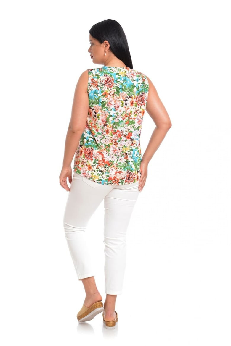 Eranthe 888140594-Bluza Dama fara Maneci cu Imprimeu Floral Albastru/ Portocaliu - Pled.ro