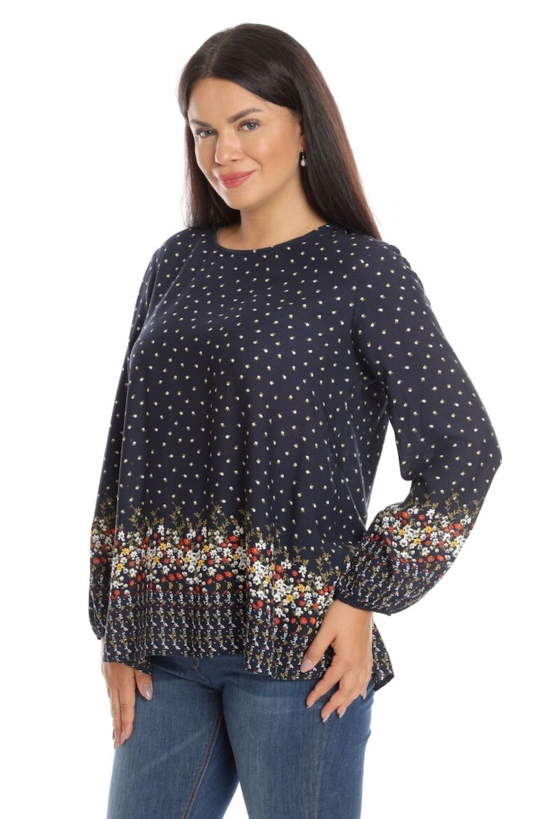 Eranthe 888141683-Bluza Dama din Vascoza cu bordura bleumarin si imprimeu floral - Pled.ro