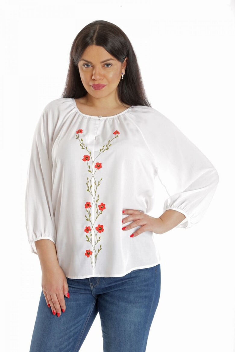 Eranthe 888141924-Bluza Dama Ampla Alba cu model Floral pictat manual - Pled.ro