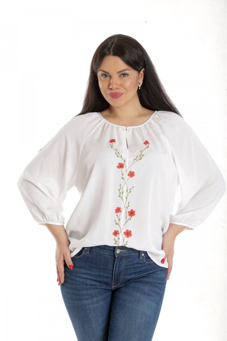 Eranthe 888141924-Bluza Dama Ampla Alba cu model Floral pictat manual - Pled.ro