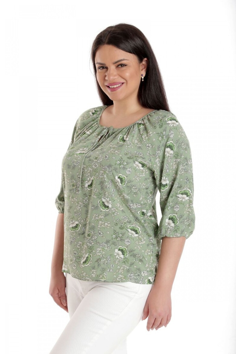 Eranthe 888142602-Bluza Dama IE Verde cu imprimeu floral si maneca 3 sferturi - Pled.ro