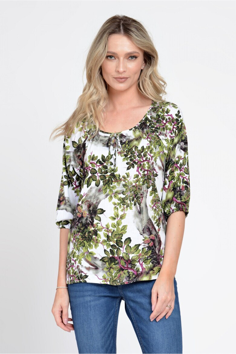 Eranthe 888143224-Bluza IE Dama cu Maneca 3 sferturi model Floral alb cu verde - Pled.ro