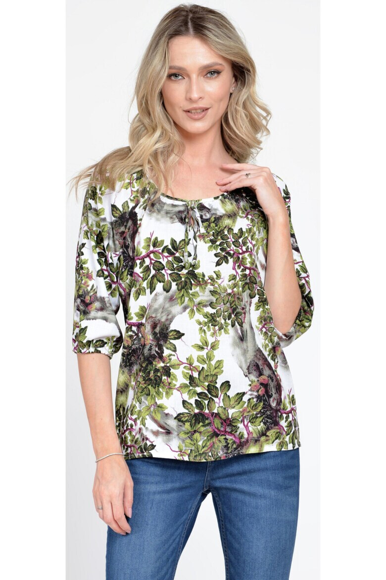 Eranthe 888143224-Bluza IE Dama cu Maneca 3 sferturi model Floral alb cu verde - Pled.ro