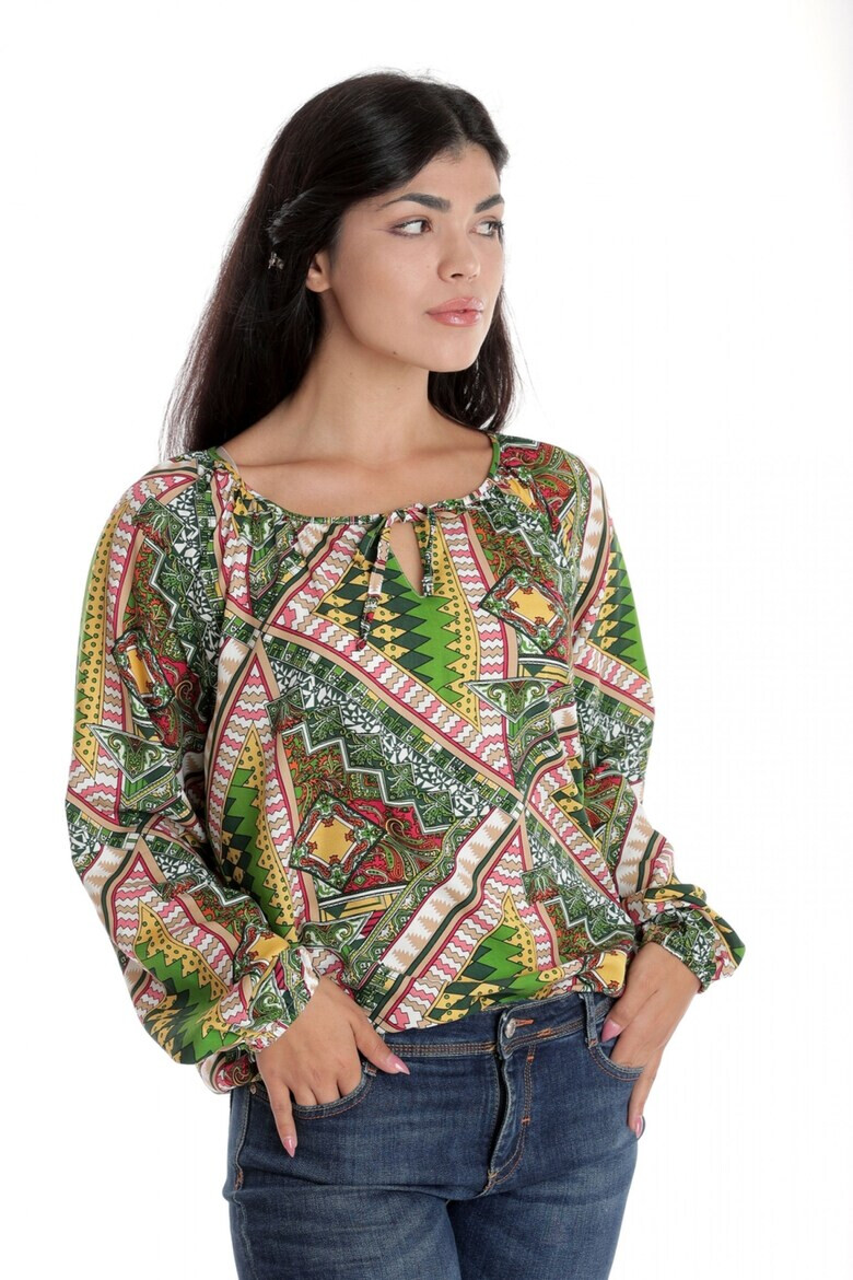 Eranthe 888144254-Bluza Dama cu Maneca lunga tip IE Verde cu Imprimeu Multicolor - Pled.ro