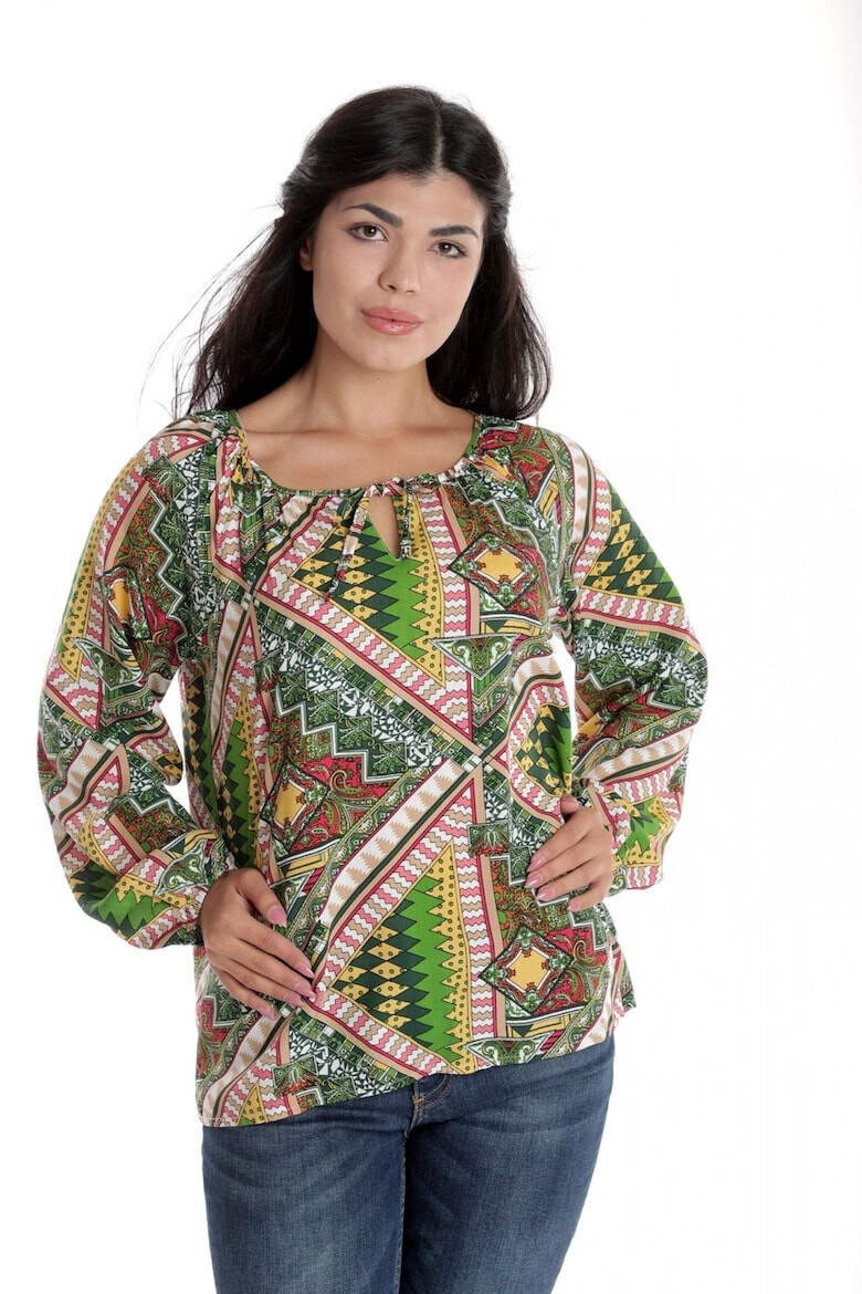 Eranthe 888144254-Bluza Dama cu Maneca lunga tip IE Verde cu Imprimeu Multicolor - Pled.ro