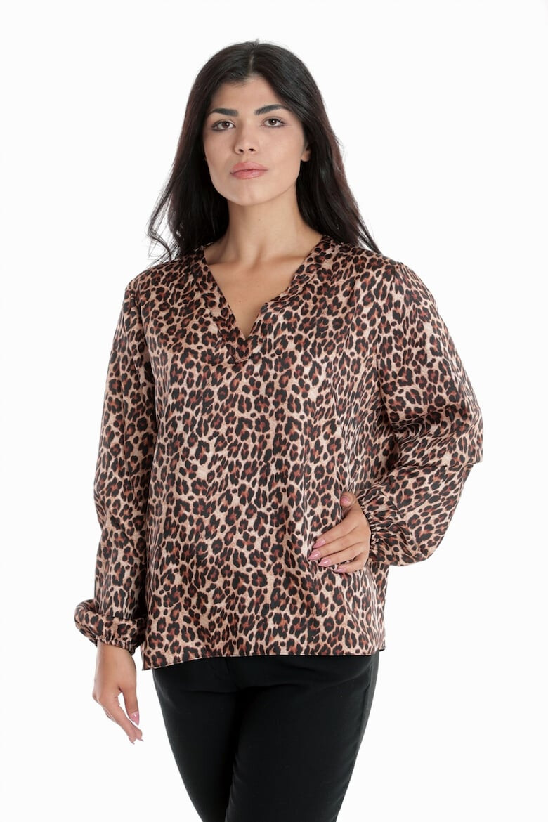 Eranthe 888144258-Bluza Dama cu Decolteu in V Satin Leopard Maro - Pled.ro