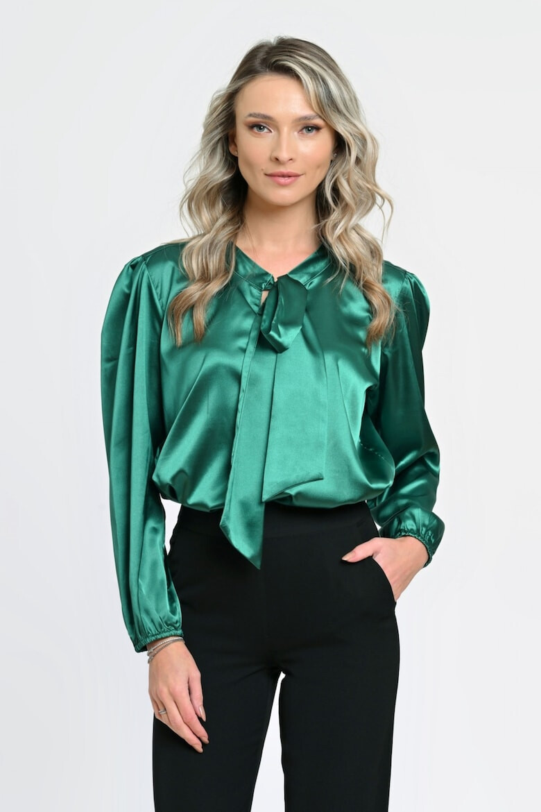 Eranthe 888144265-Bluza Dama cu Funda Ampla Verde Satin - Pled.ro