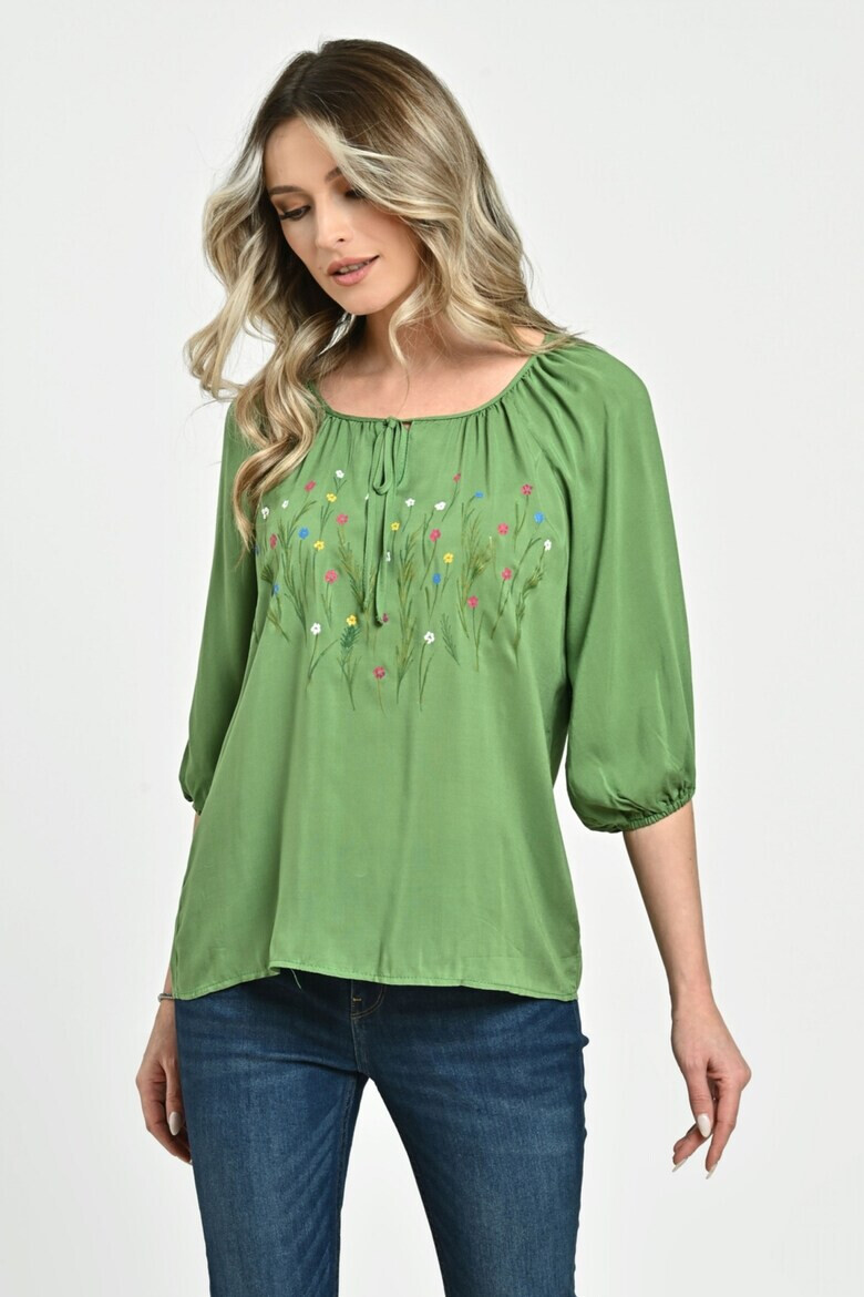 Eranthe 888144279-Bluza Dama tip IE verde cu pictura manuala - Pled.ro