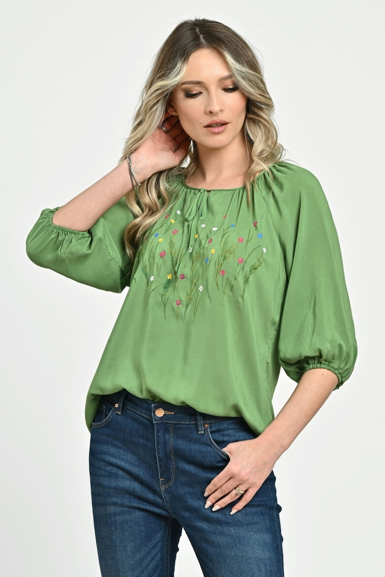 Eranthe 888144279-Bluza Dama tip IE verde cu pictura manuala - Pled.ro