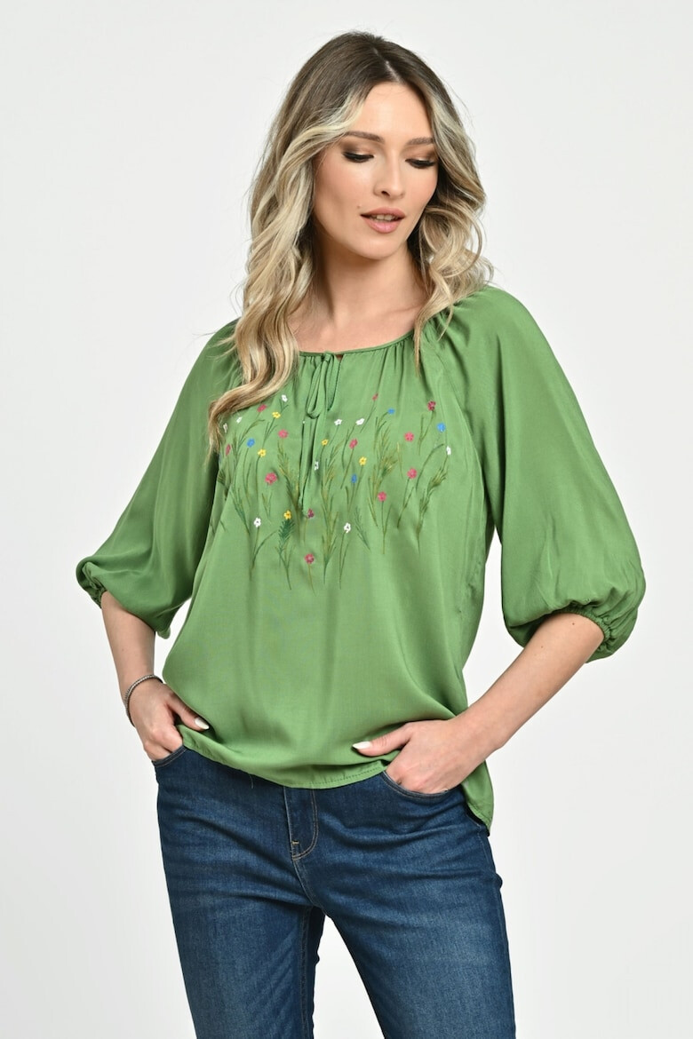 Eranthe 888144279-Bluza Dama tip IE verde cu pictura manuala - Pled.ro