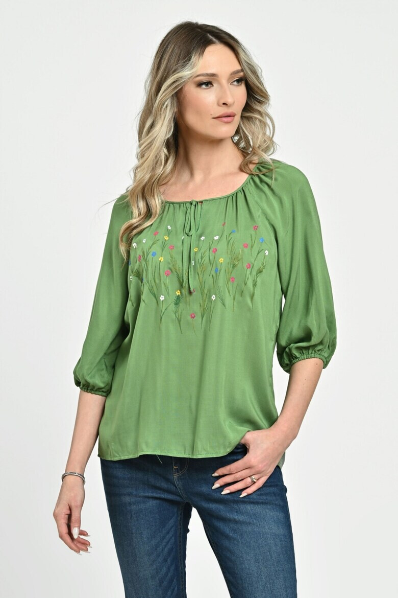 Eranthe 888144279-Bluza Dama tip IE verde cu pictura manuala - Pled.ro