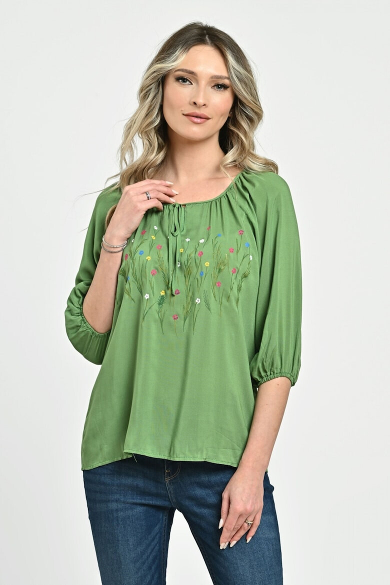 Eranthe 888144279-Bluza Dama tip IE verde cu pictura manuala - Pled.ro