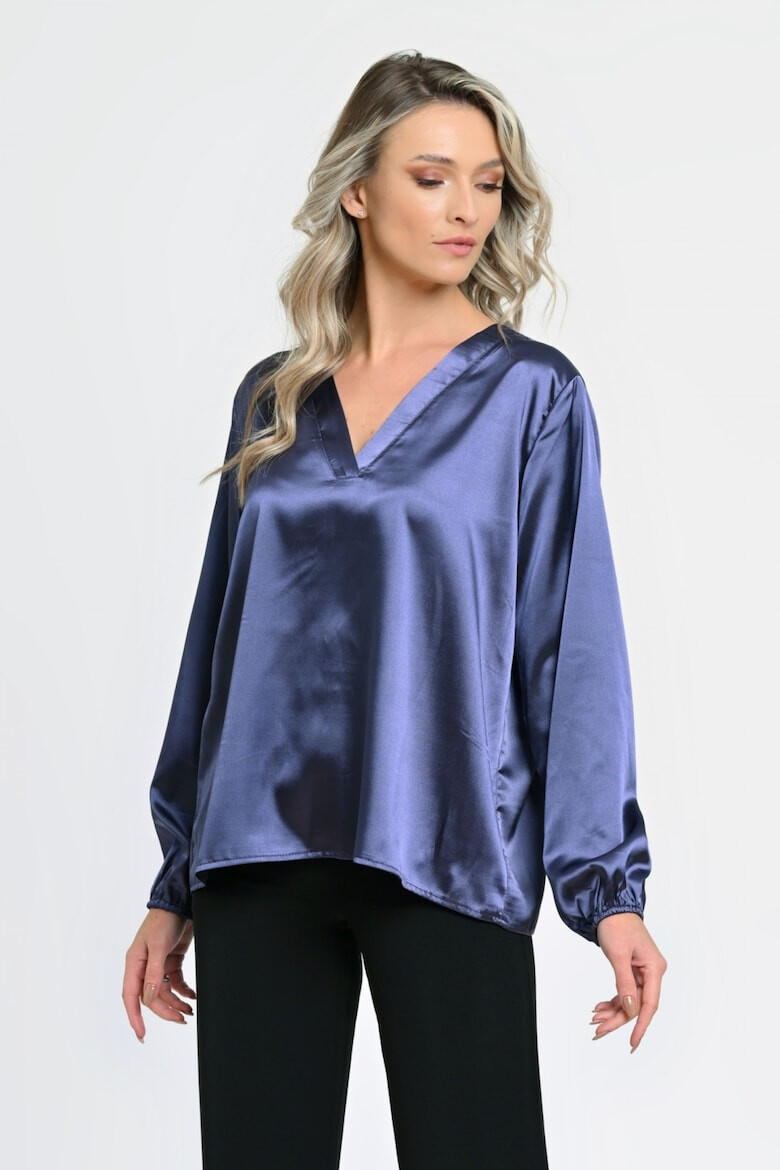 Eranthe Bluza de dama cu fundita lata satin indigo - Pled.ro