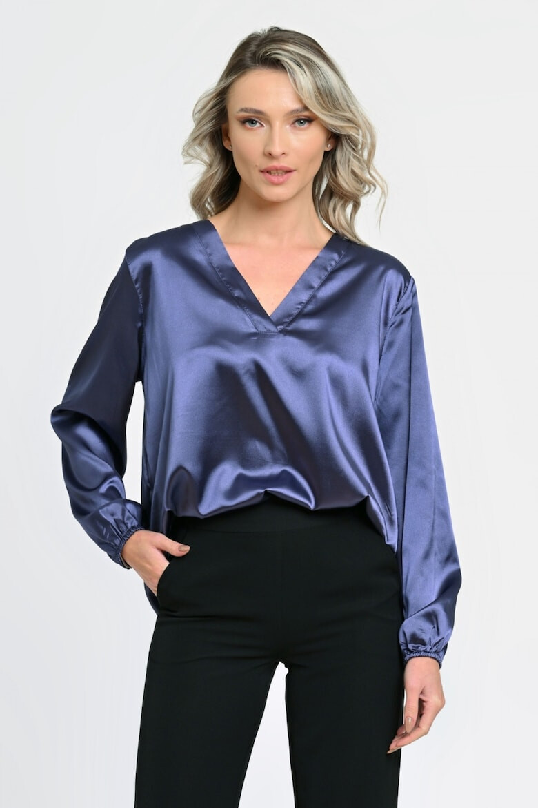 Eranthe Bluza de dama cu fundita lata satin indigo - Pled.ro