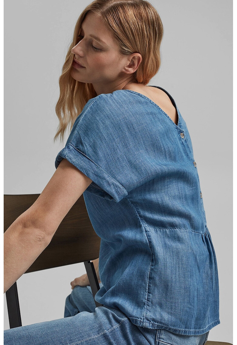 Esprit Bluza din chambray cu maneci cazute si decolteu in V pe spate - Pled.ro