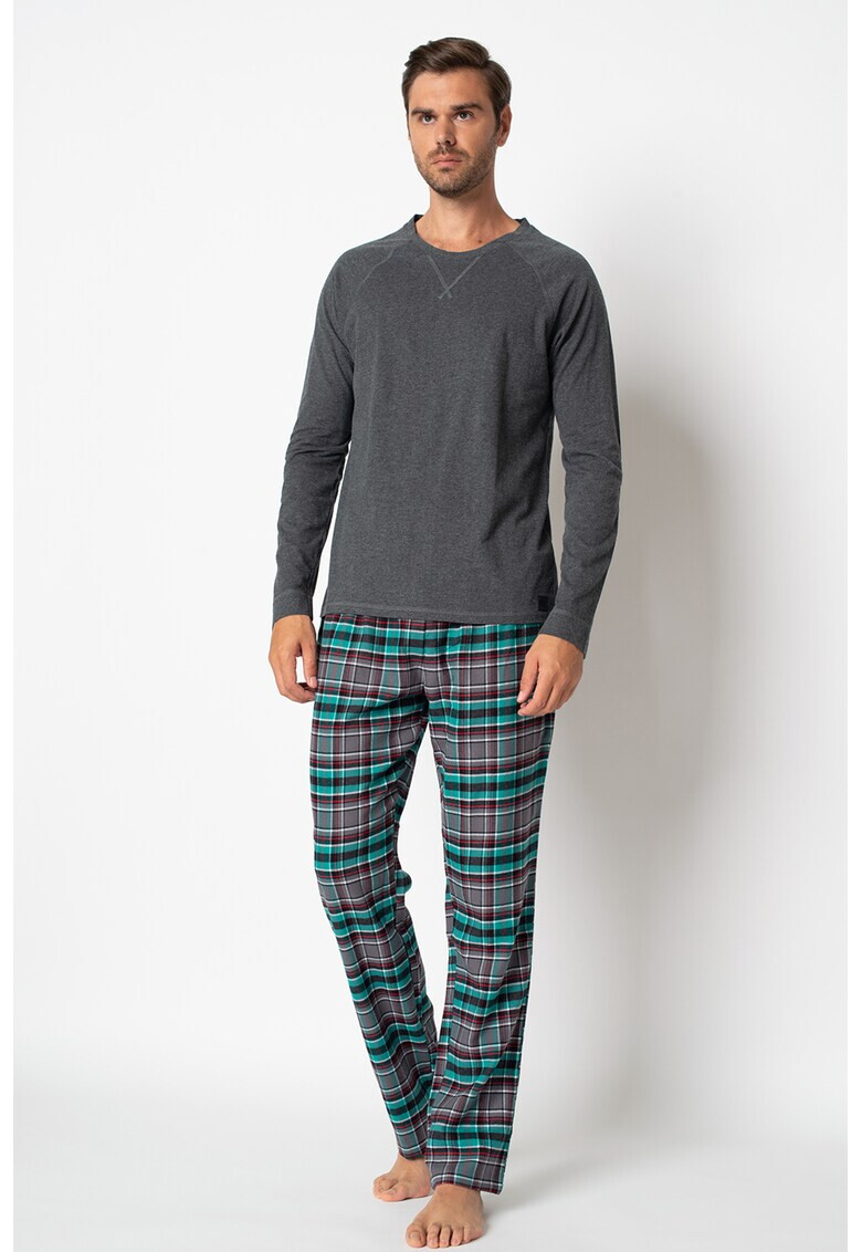 ESPRIT Bodywear Pantaloni de pijama din flanel in carouri si bluza de bumbac organic - Pled.ro