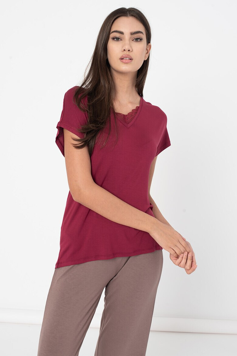 ESPRIT Bodywear Tricou de pijama cu decolteu in V si garnitura din dantela - Pled.ro