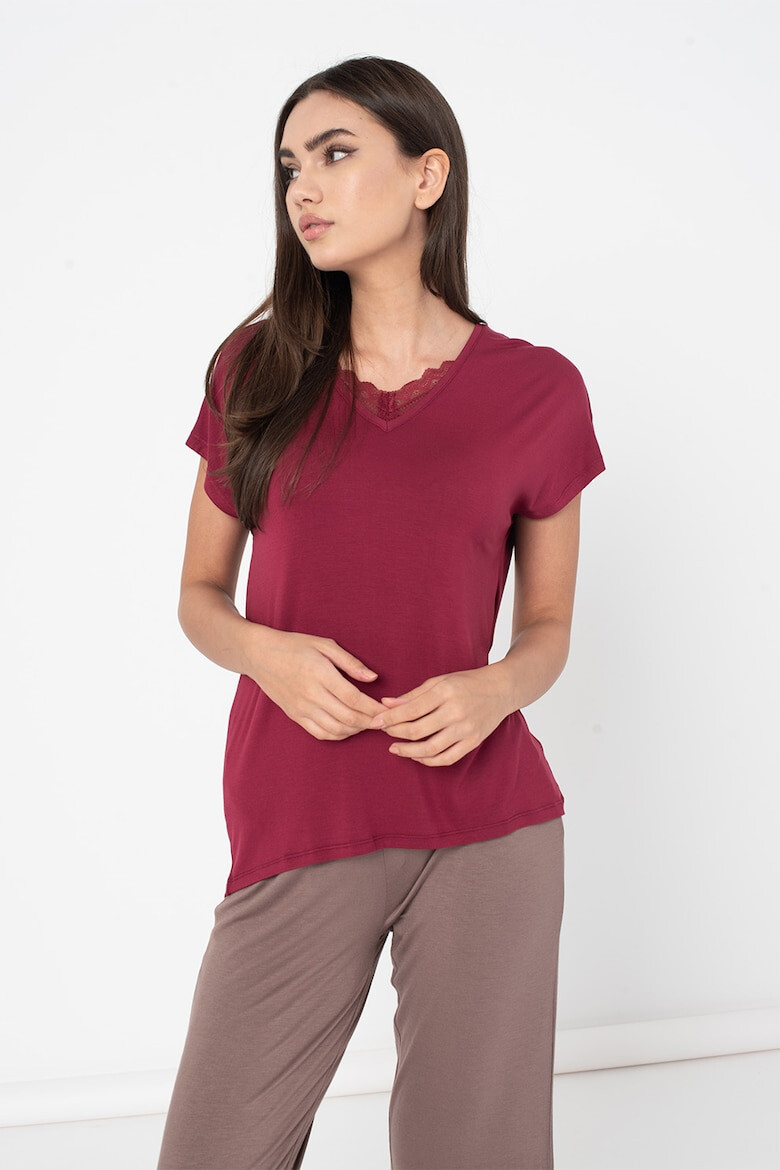 ESPRIT Bodywear Tricou de pijama cu decolteu in V si garnitura din dantela - Pled.ro