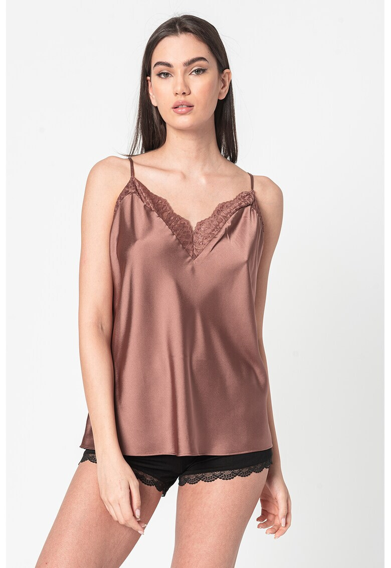 Etam Top de pijama de satin cu garnituri de dantela - Pled.ro