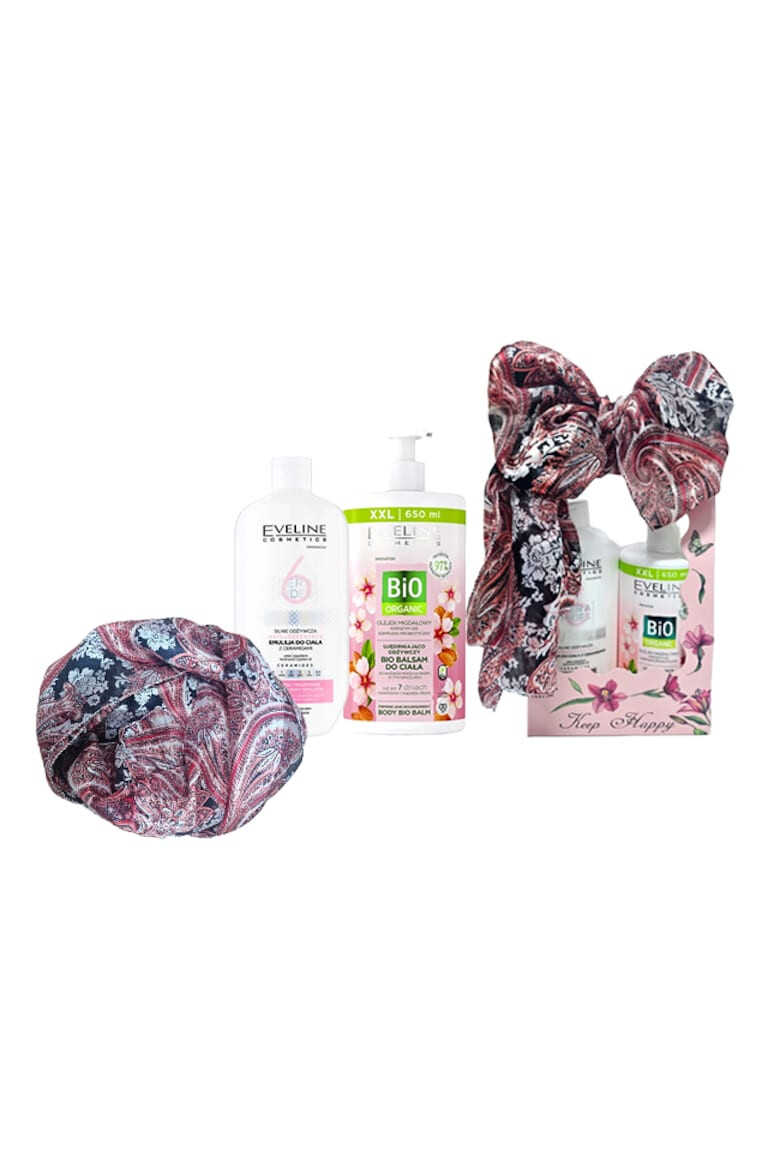 Eveline Cosmetics Set Balsam de corp Bio Organic cu ulei de migdale 650 ml + Emulsie de corp pentru piele normala si uscata 6 Ceramides 350 ml + Esarfa matase - Pled.ro