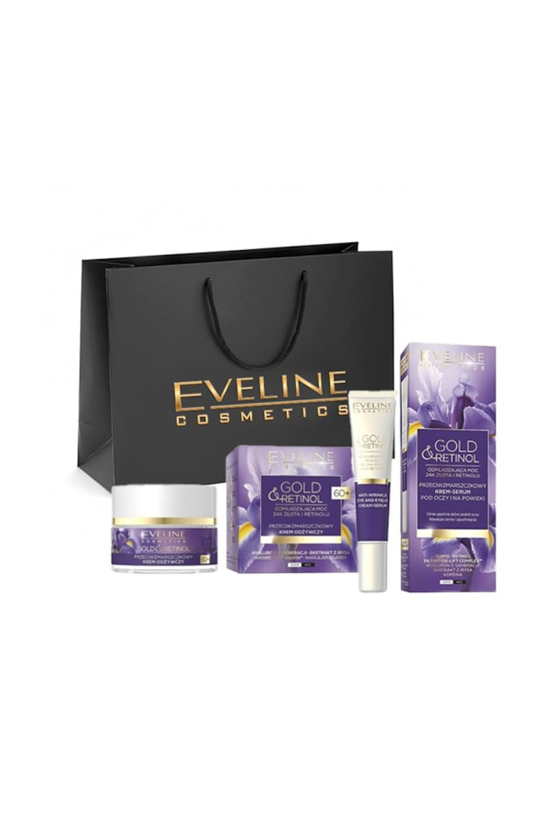 Eveline Cosmetics Set Crema-concentrat impotriva ridurilor adanci Gold And Retinol 60 + 50 ml Crema ser antirid pentru zona ochilor Gold And Retinol 20 ml - Pled.ro