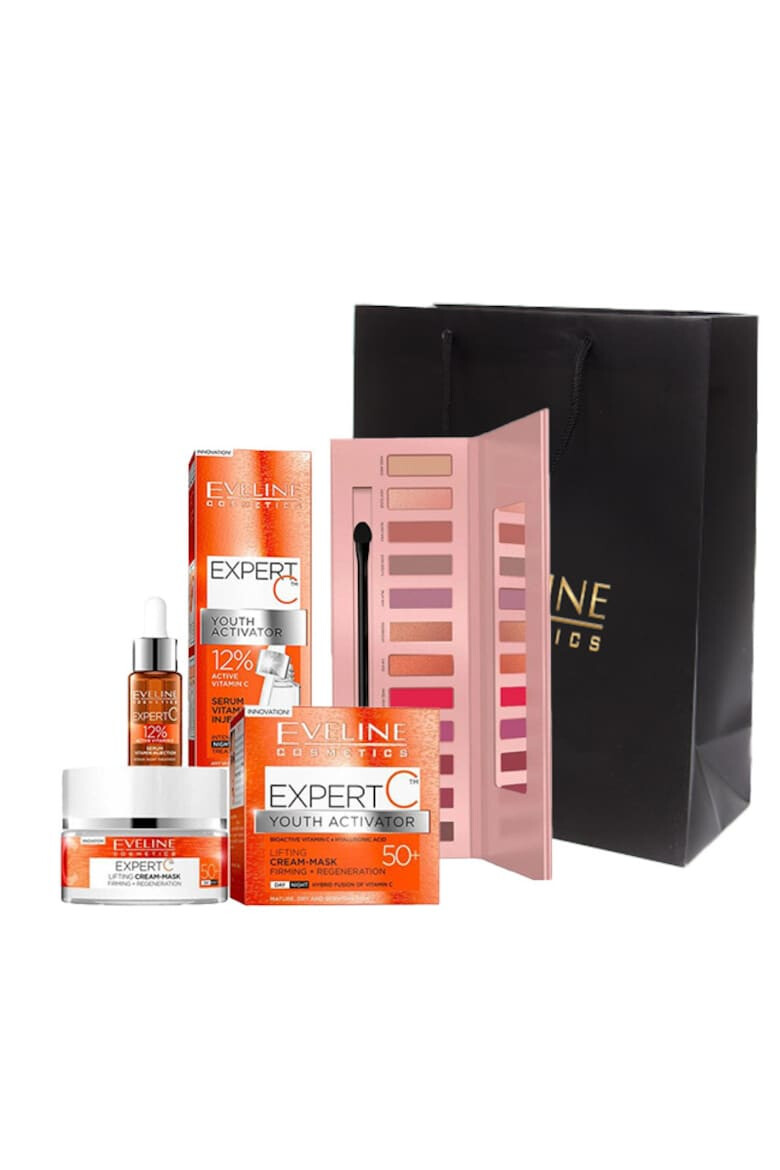 Eveline Cosmetics Set Eveline Expert C Ser de noapte Expert C 18 ml Crema de fata Expert C Youth Activator 50+ 50 ml Paleta de farduri Angel Dream 12 g - Pled.ro