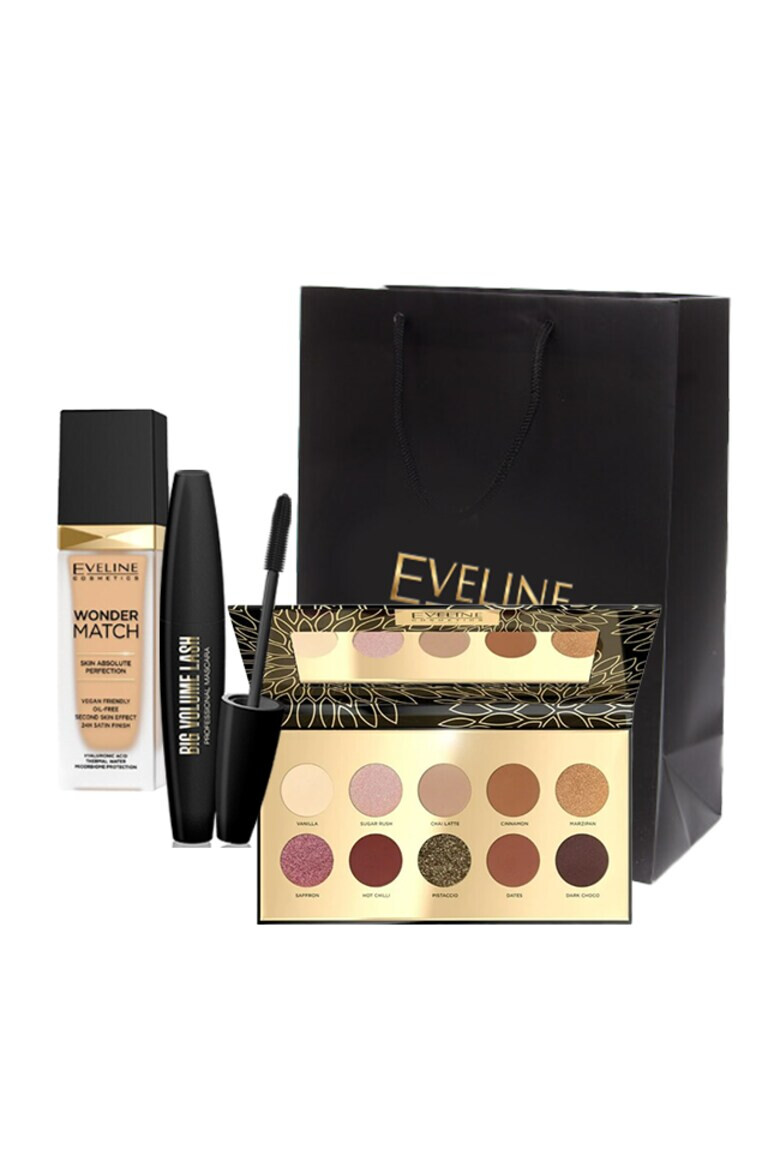 Eveline Cosmetics Set Eveline paleta machiaje Spicy Cocoa 10 culori Mascara Big Volume Lash Fond de ten Wonder Match - Pled.ro