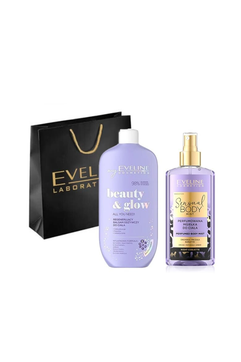 Eveline Cosmetics Set ingrijire corp Spray de corp Night Coquette Sensual Body Spray 150 ml + Balsam hidratant pentru corp All You Need! 350 ml - Pled.ro