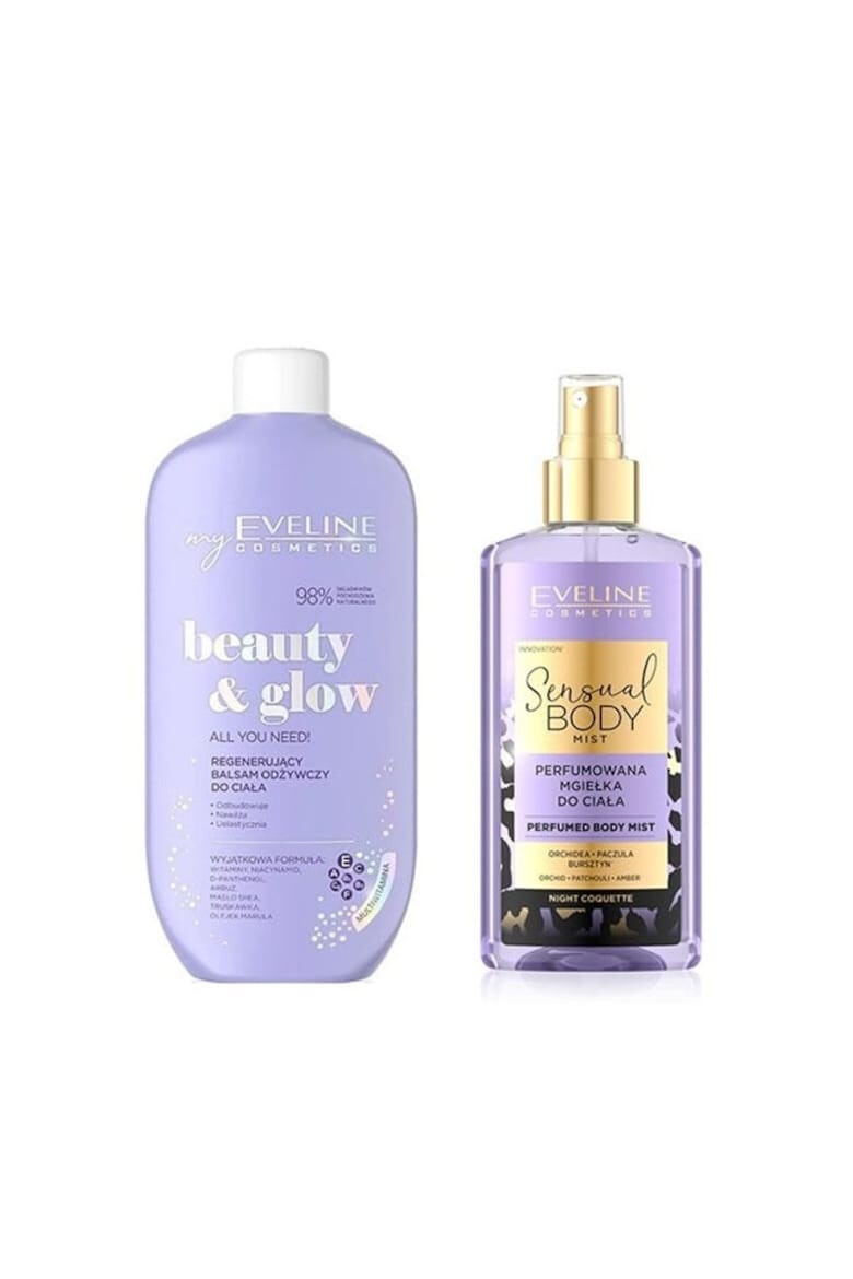 Eveline Cosmetics Set ingrijire corp Spray de corp Night Coquette Sensual Body Spray 150 ml + Balsam hidratant pentru corp All You Need! 350 ml - Pled.ro