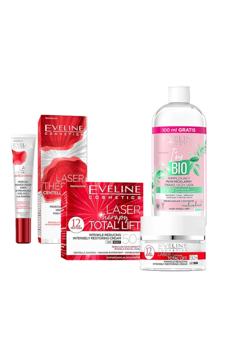 Eveline Cosmetics Set Laser Total Lift 50+ Crema de fata 50 ml Crema de ochi 20 ml Apa micelara 500 ml - Pled.ro