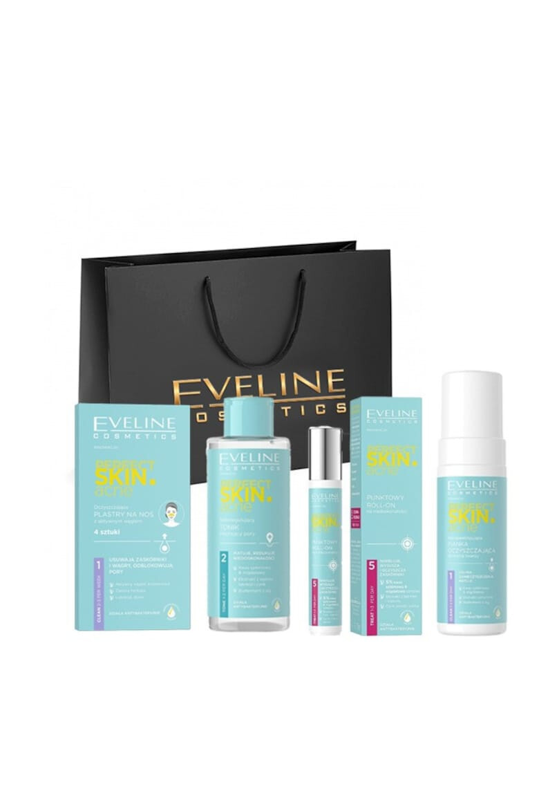 Eveline Cosmetics Set Perfect Skin.acne Solutie pentru eliminarea imperfectiunilor roll-on 15 ml Tonic seboreglator 200 ml Spuma de curatare faciala150 ml - Pled.ro