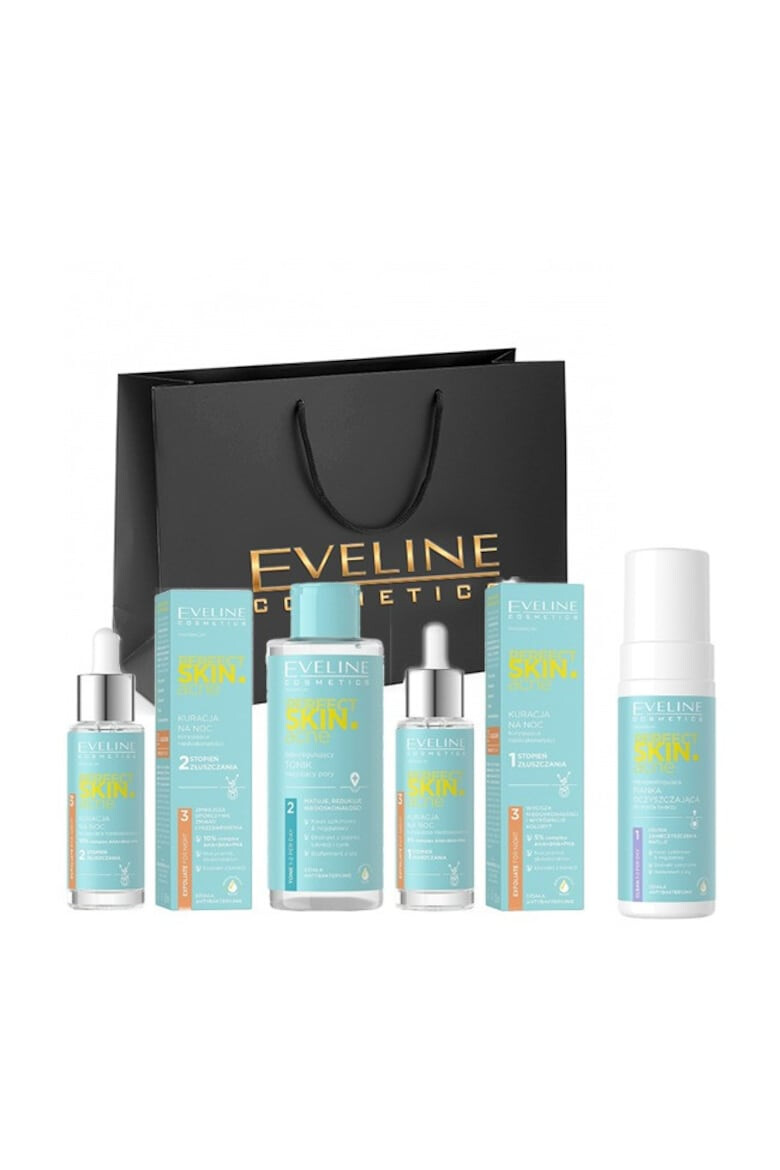 Eveline Cosmetics Set Perfect Skin.acne Tratament de noapte pentru corectarea imperfectiunilor 30 ml Tonic seboreglator 200 ml Spuma de curatare 150 ml - Pled.ro