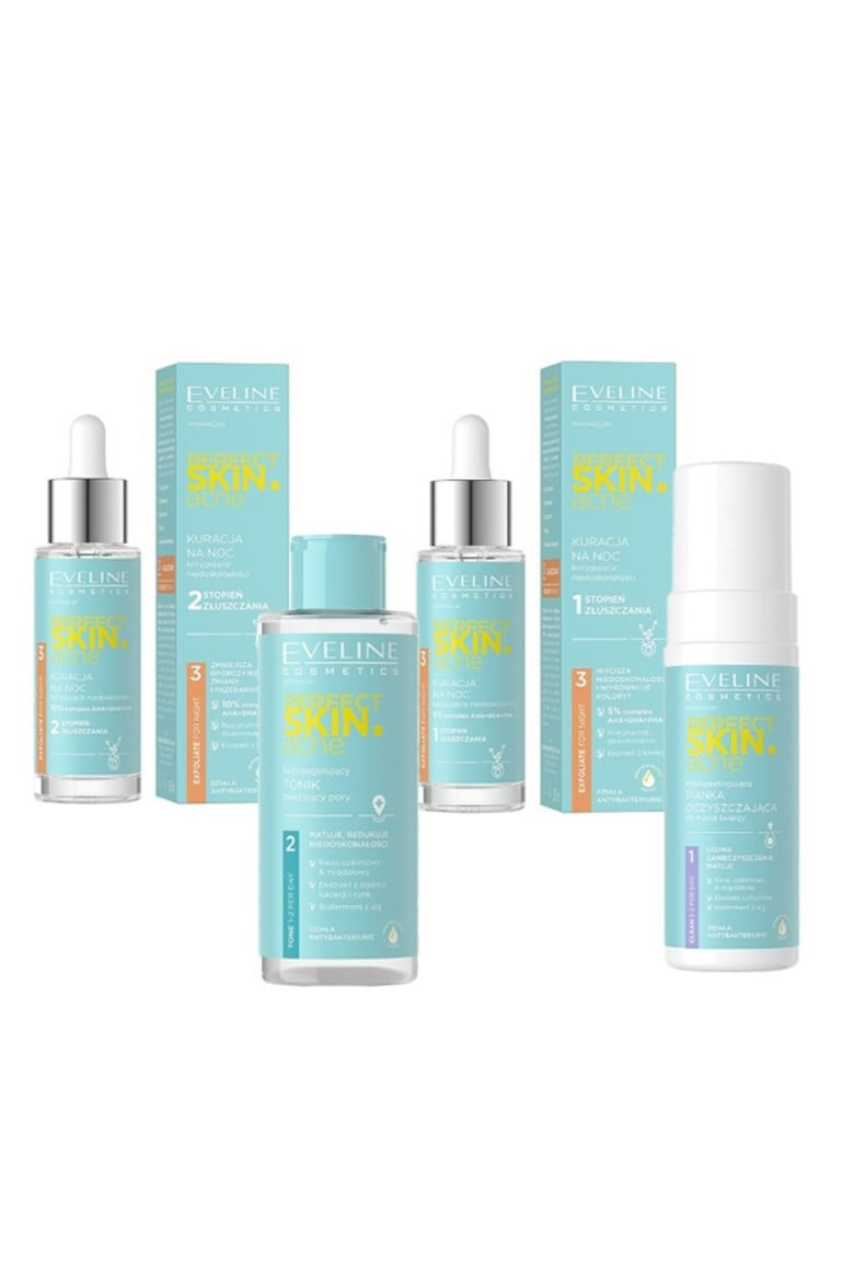 Eveline Cosmetics Set Perfect Skin.acne Tratament de noapte pentru corectarea imperfectiunilor 30 ml Tonic seboreglator 200 ml Spuma de curatare 150 ml - Pled.ro