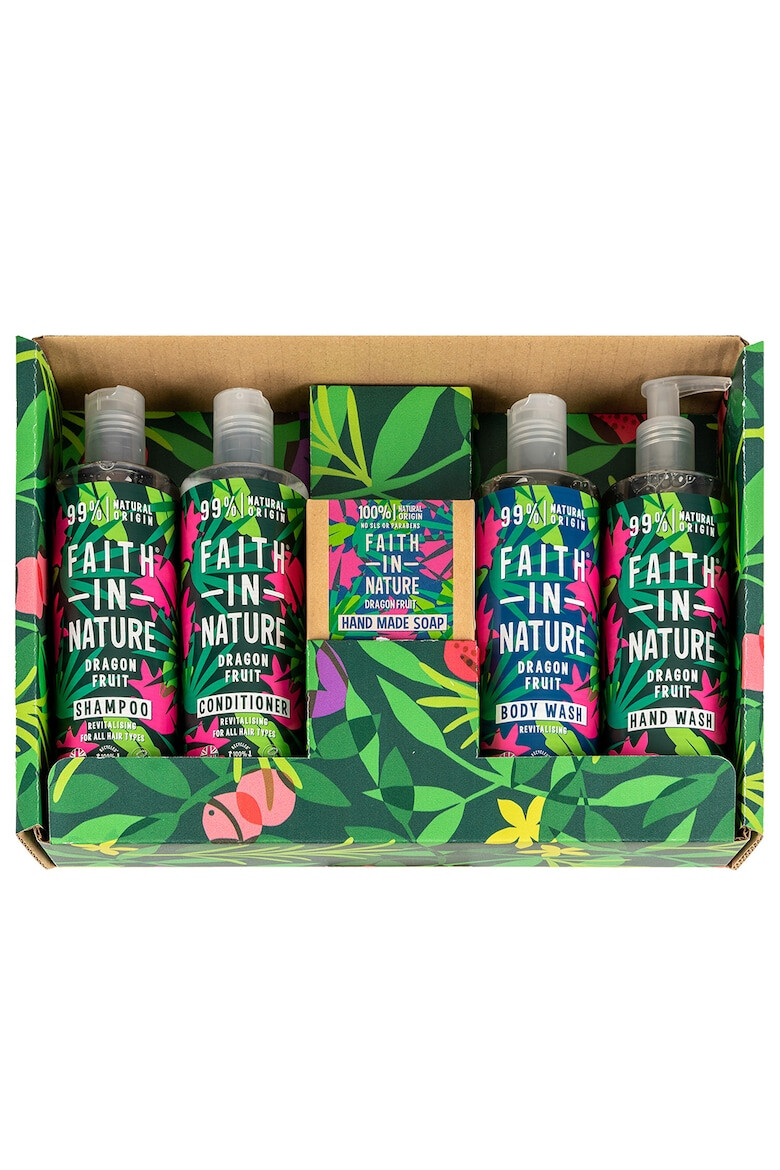 Faith in Nature Set ritual de ingrijire cu Fructul Dragonului: Sampon 400 ml + Balsam 400 ml + Gel de dus 400 ml + Sapun lichid 400 ml + Sapun sold 100 gr - Pled.ro