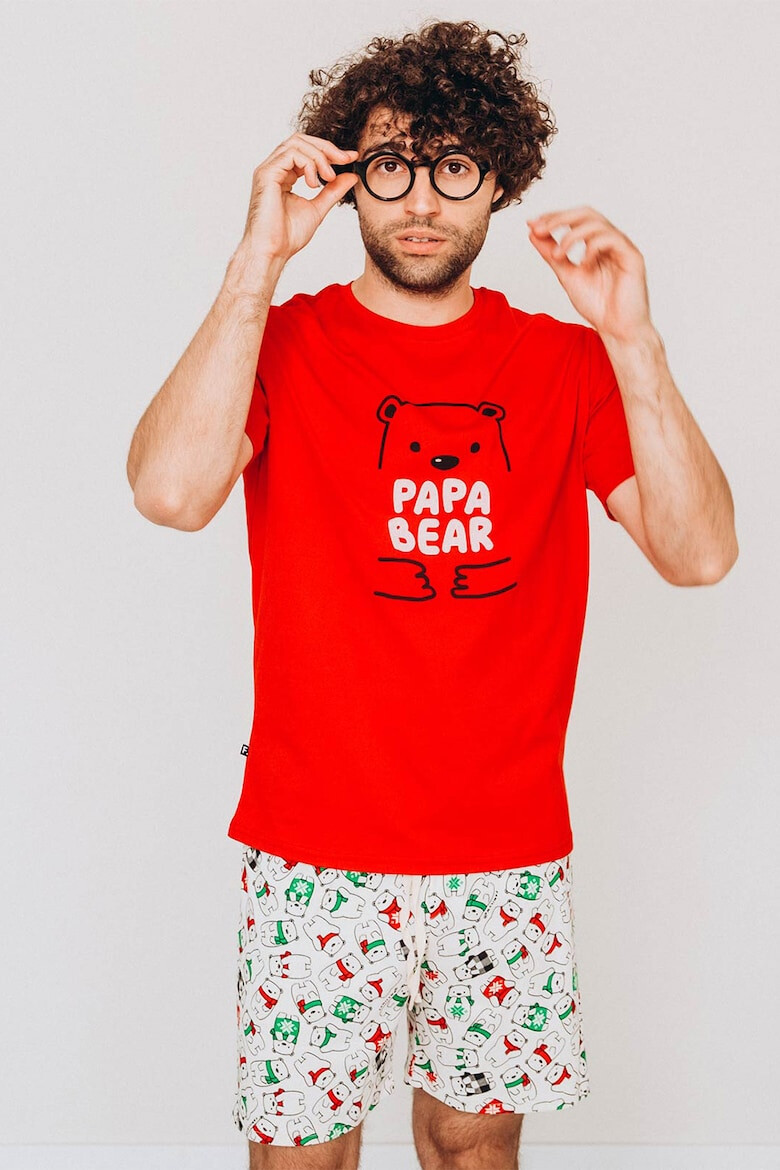 FAMILYSTA® Pijama de bumbac cu pantaloni scurti si imprimeu de Craciun - Pled.ro