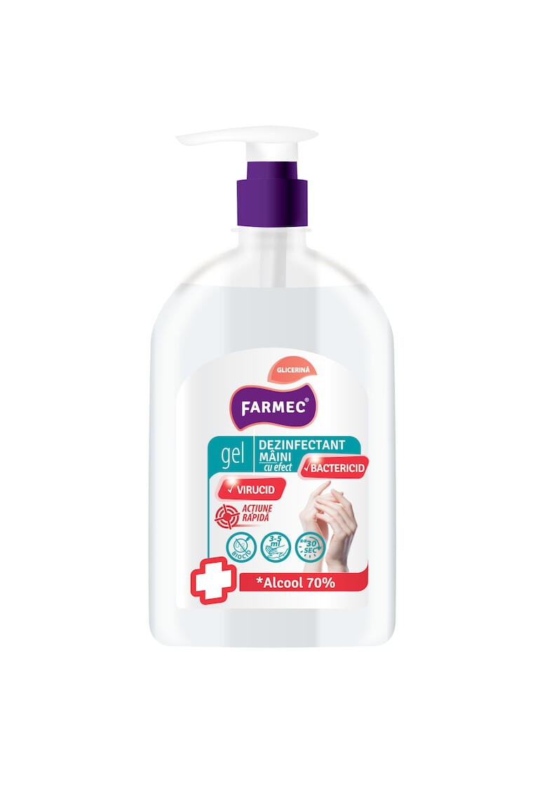 Farmec Gel dezinfectant pentru maini cu glicerina cu 70% alcool efect antibacterian 500 ml - Pled.ro