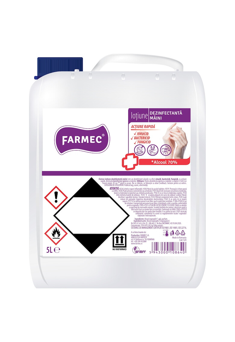 Farmec Lotiune dezinfectanta pentru maini cu 70% alcool efect antibacterian - Pled.ro