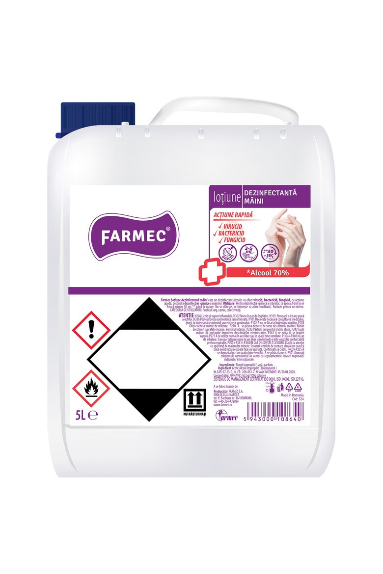 Farmec Lotiune dezinfectanta pentru maini cu 70% alcool efect antibacterian - Pled.ro