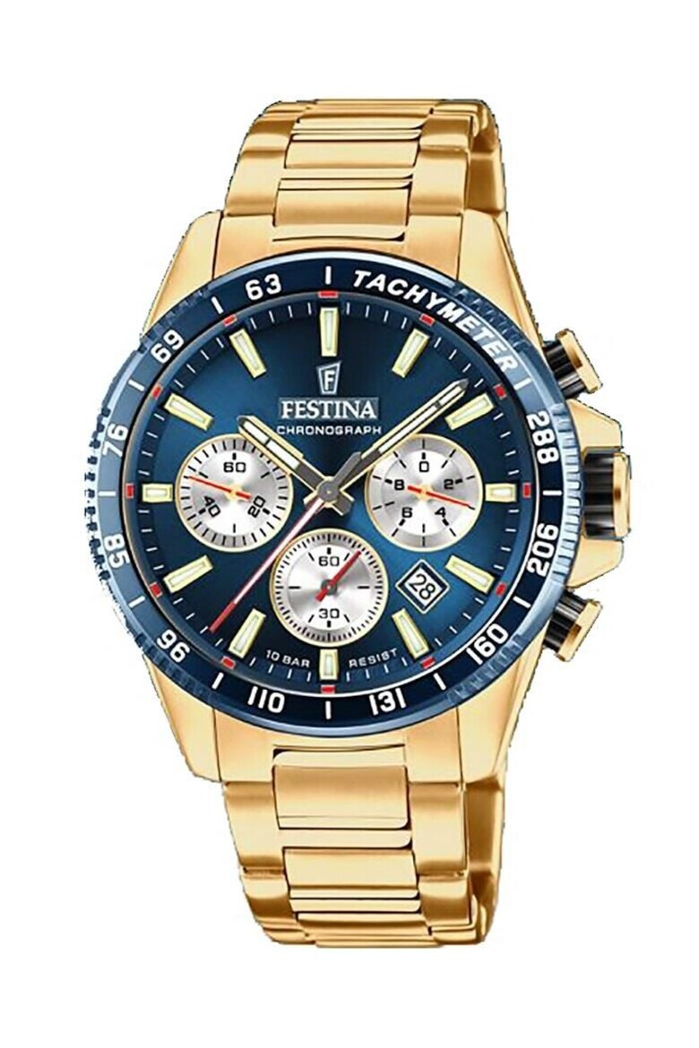 Festina Ceas barbatesc Mecanism Quartz Afisaj analogic Otel inoxidabil Auriu Albastru - Pled.ro