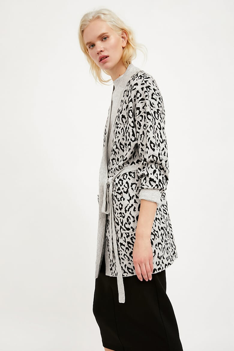 FINN FLARE Cardigan cu animal print si cordon in talie - Pled.ro