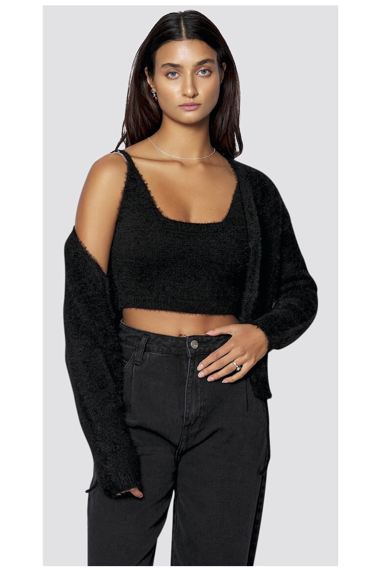 Freshlions Set de top crop si cardigan cu aspect pufos 47613 - Pled.ro