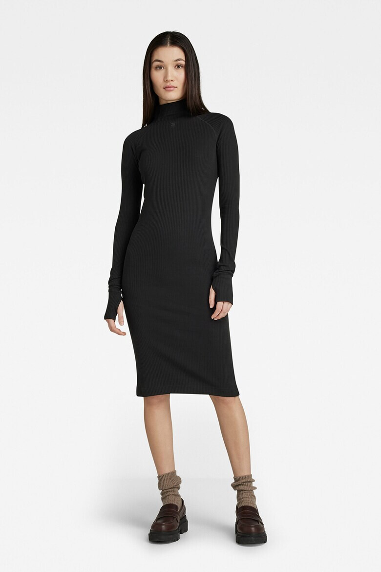 G-Star RAW Rochie din amestec de bumbac organic cu croiala bodycon si guler inalt - Pled.ro