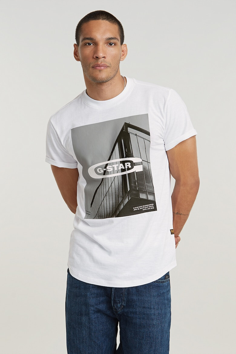 G-STAR Tricou cu decolteu la baza gatului si imprimeu foto - Pled.ro