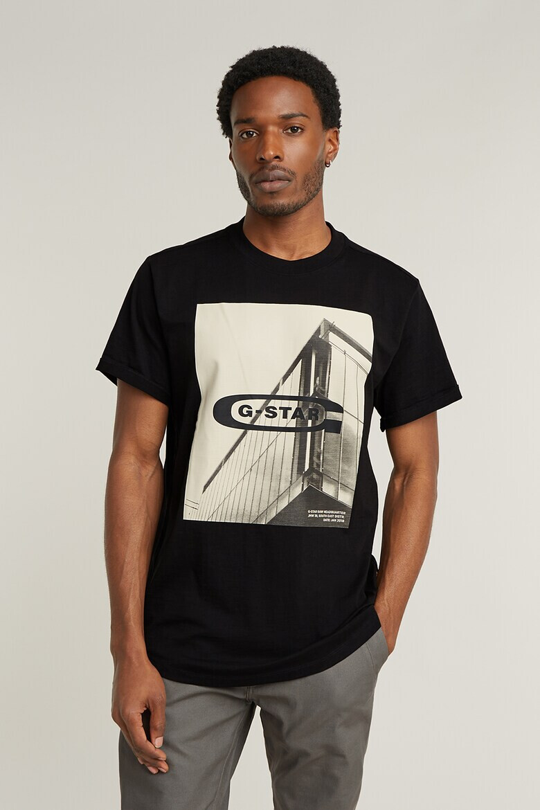 G-STAR Tricou cu decolteu la baza gatului si imprimeu foto - Pled.ro